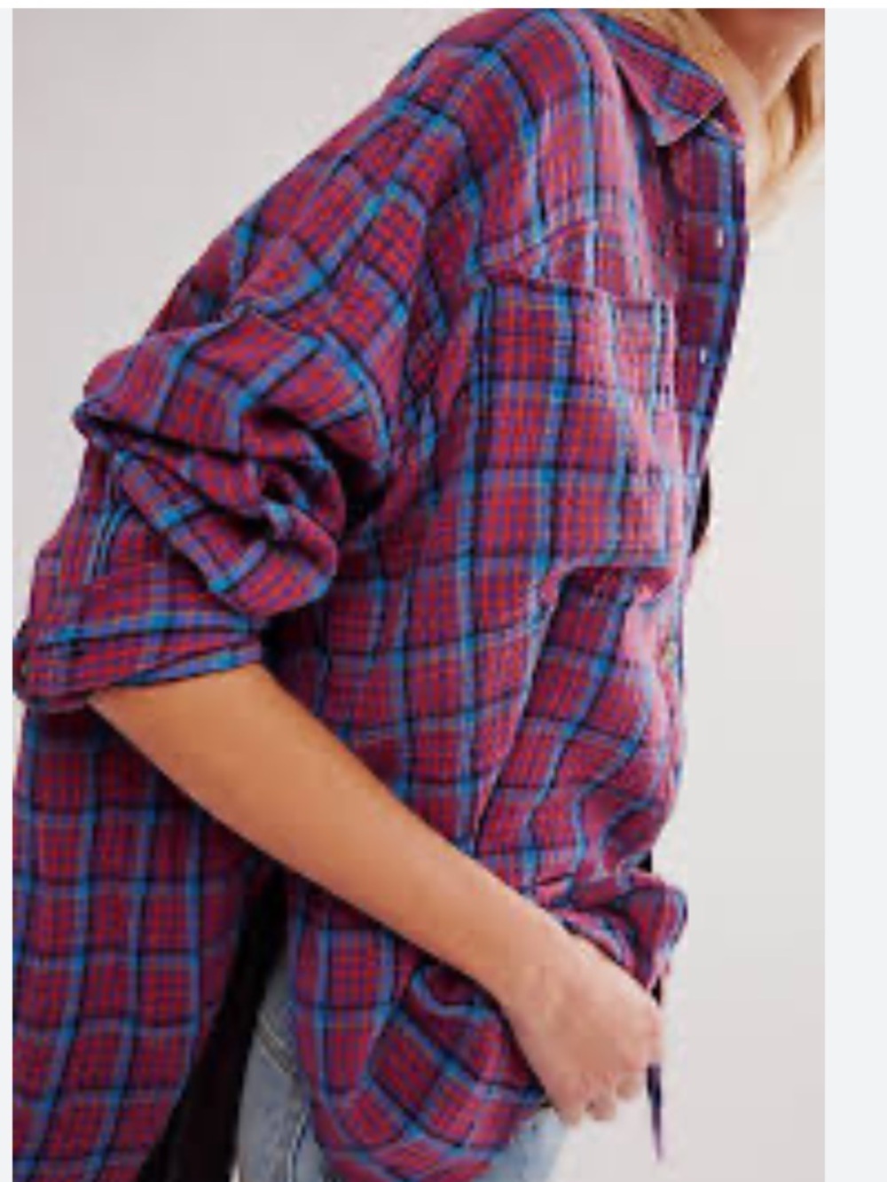 Free People We The Free Cardiff Plaid Shirt Oversized Gauze Boho